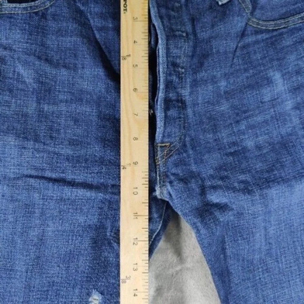 Levis Jeans Mens 36x28 Dark Wash Original Fit Button Fly Denim‎ Distressed *